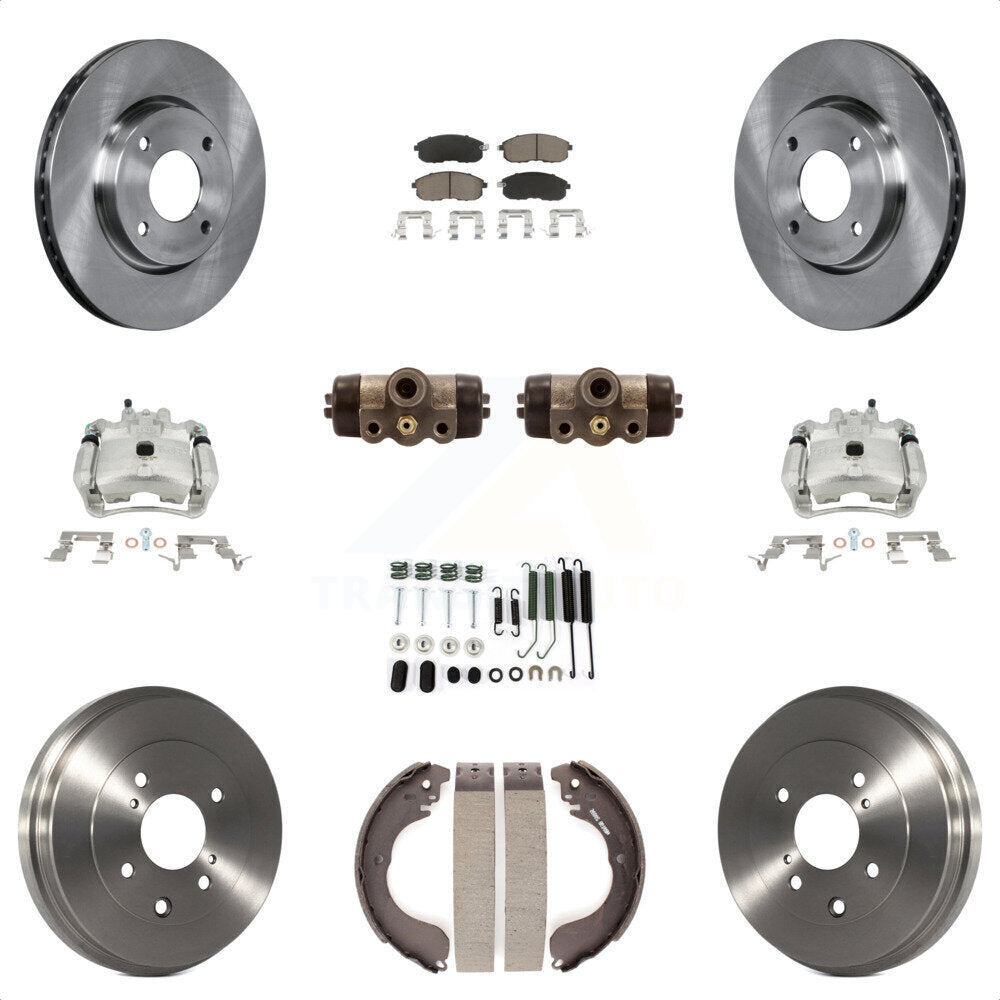 Front Rear Disc Brake Caliper Rotors Drums Ceramic Pads Shoes Wheel Cylinders And Hardware Kit (11Pc) For Nissan Sentra KC8-100886C by Transit Auto