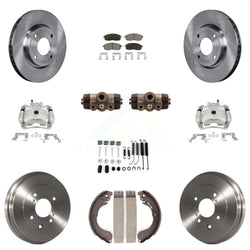 Front Rear Disc Brake Caliper Rotors Drums Ceramic Pads Shoes Wheel Cylinders And Hardware Kit (11Pc) For Nissan Sentra KC8-100886C