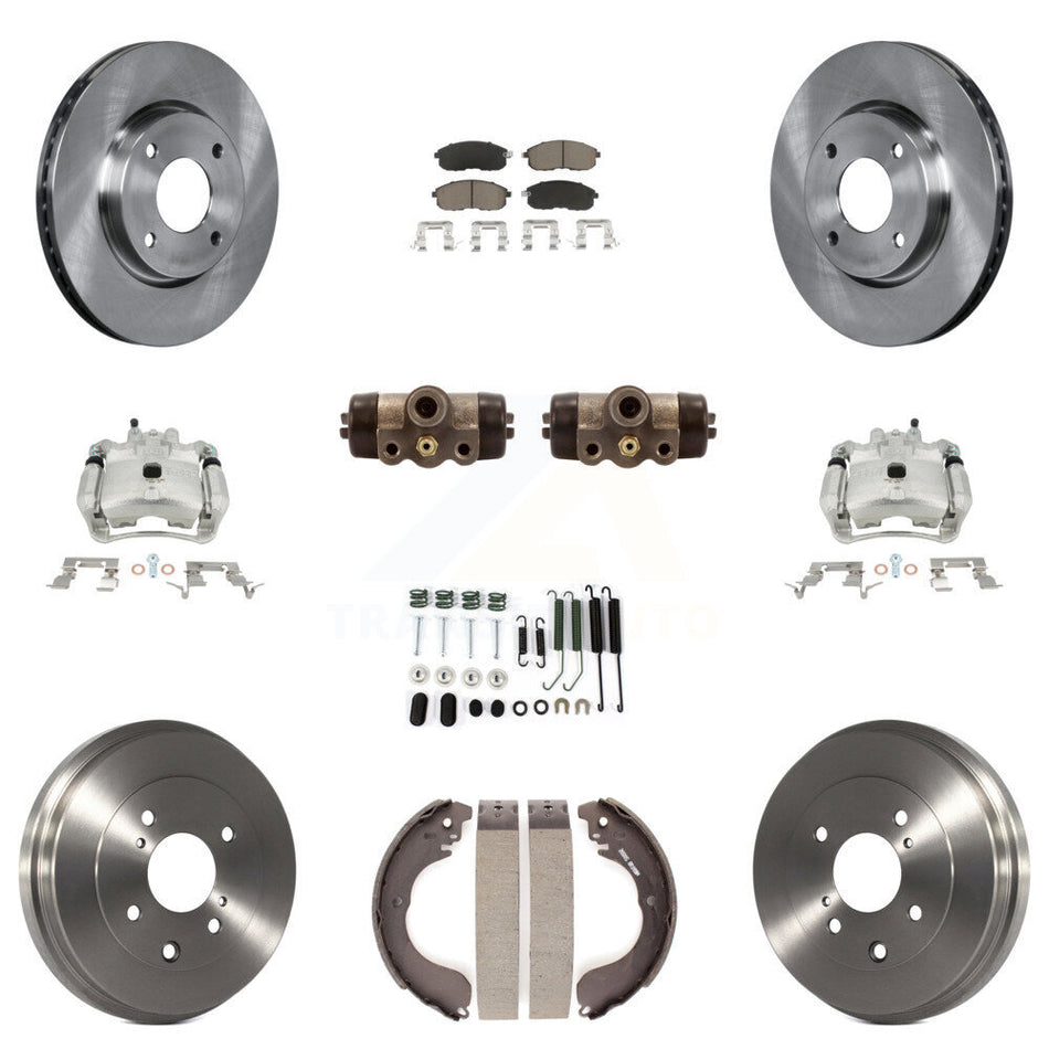 Front Rear Disc Brake Caliper Rotors Drums Ceramic Pads Shoes Wheel Cylinders And Hardware Kit (11Pc) For Nissan Sentra KC8-100886C