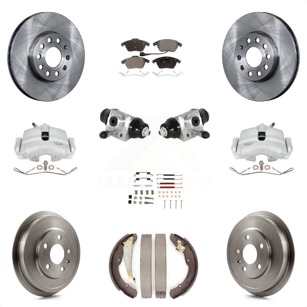 Front Rear Brake Caliper Rotor Drum Semi-Metallic Pad Shoe Cylinder & Hardware Kit (11Pc) For 11-12 Volkswagen Jetta 2.5L with rear brakes With 288mm Diameter KC8-100886P by Transit Auto