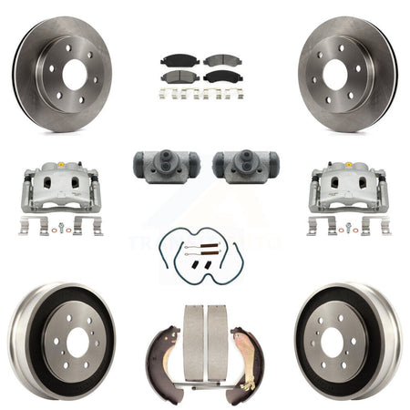 Front Rear Disc Brake Caliper Rotors Drum Semi-Metallic Pad Shoe Cylinder Kit (11Pc) For KC8-100886S