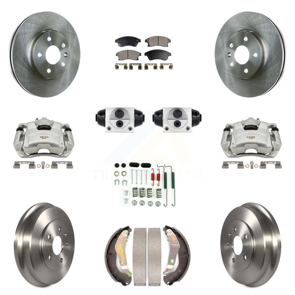 Front Rear Brake Caliper Rotors Drum Ceramic Pad Shoe Cylinder & Hardware Kit (11Pc) For KC8-100886T