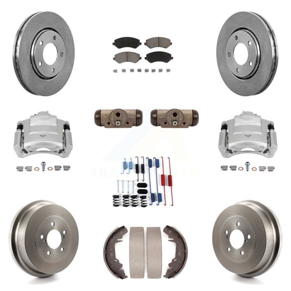 Front Rear Brake Caliper Rotors Drum Ceramic Pad Shoe Cylinder Hardware Kit (11Pc) For & KC8-100887C