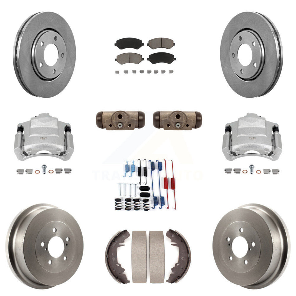 Front Rear Brake Caliper Rotors Drum Ceramic Pad Shoe Cylinder Hardware Kit (11Pc) For & KC8-100887C