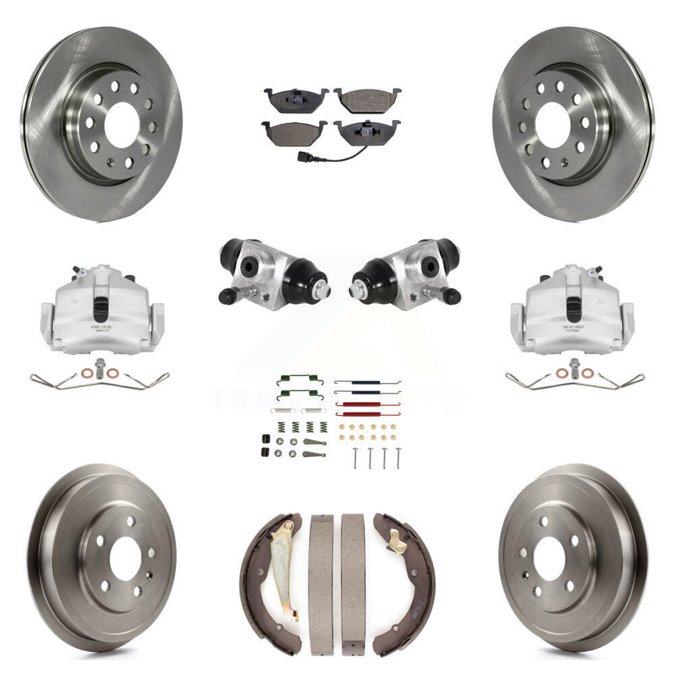 Front Rear Brake Caliper Rotor Drum Semi-Metallic Pad Shoe Cylinder & Hardware Kit (11Pc) For 11-12 Volkswagen Jetta 2.5L with rear brakes With 280mm Diameter KC8-100887P