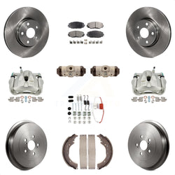 Front Rear Disc Brake Caliper Rotors Drums Semi-Metallic Pads Shoes Wheel Cylinders And Hardware Kit (11Pc) For 2009-2013 Toyota Corolla KC8-100889P