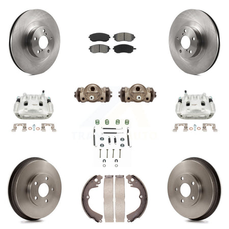 Front Rear Disc Brake Caliper Rotors Drum Semi-Metallic Pad Shoe Cylinder Kit (11Pc) For KC8-100889S
