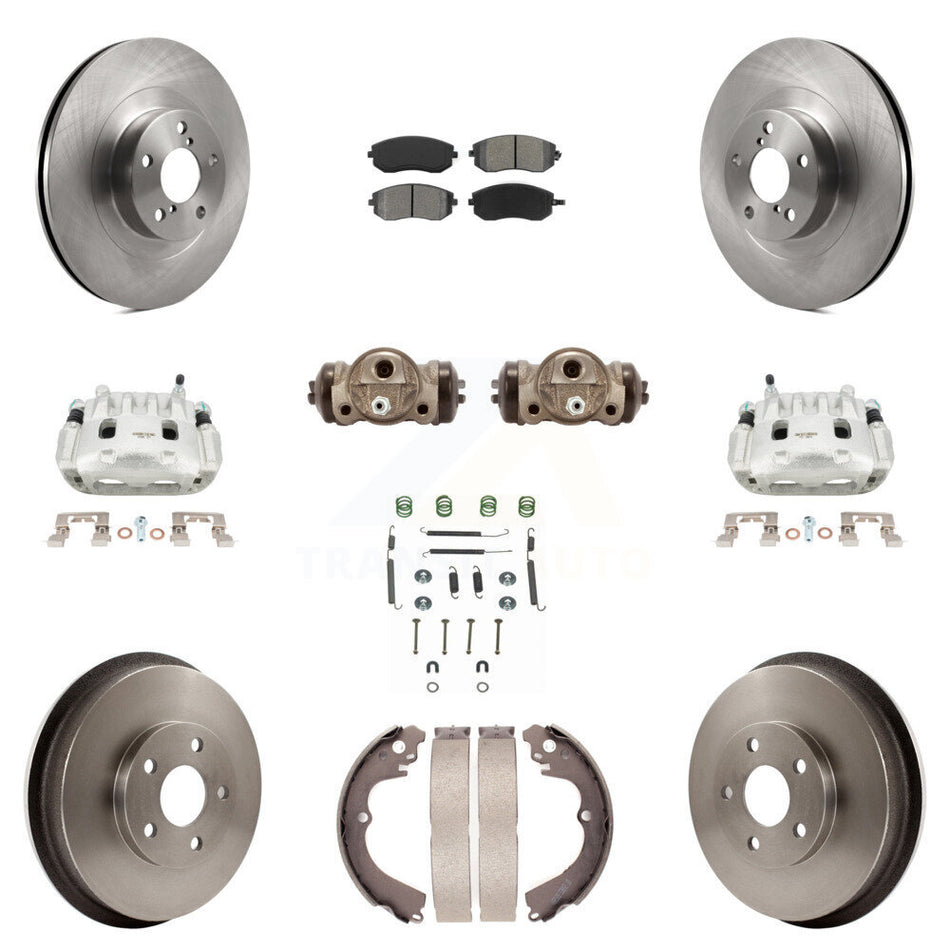 Front Rear Disc Brake Caliper Rotors Drum Semi-Metallic Pad Shoe Cylinder Kit (11Pc) For KC8-100889S