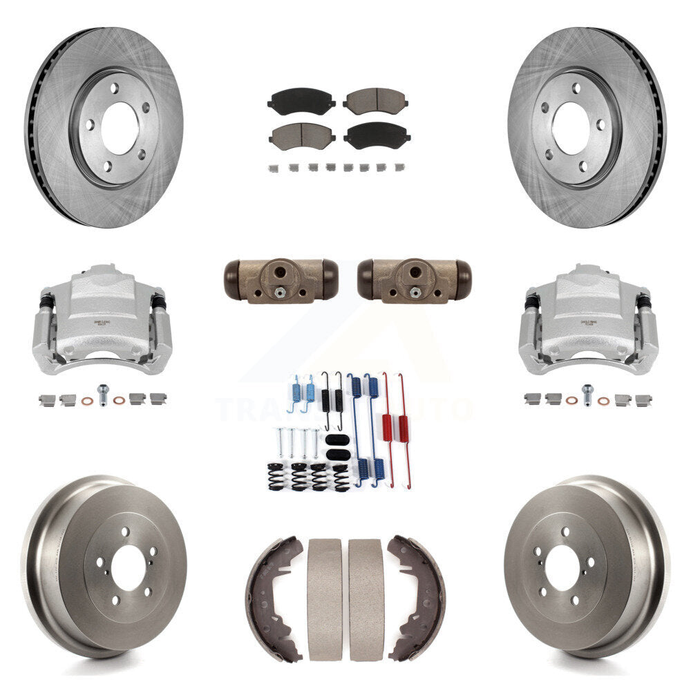 Front Rear Brake Caliper Rotors Drum Ceramic Pad Shoe Cylinder & Hardware Kit (11Pc) For KC8-100890C