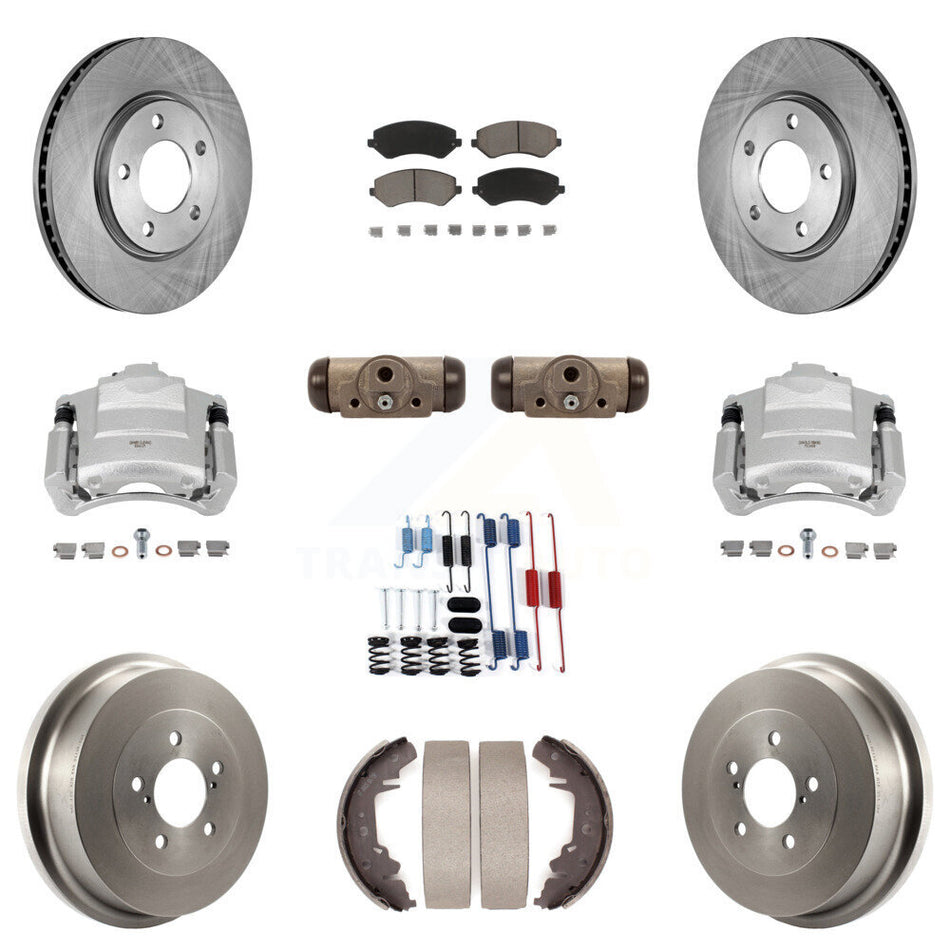 Front Rear Brake Caliper Rotors Drum Ceramic Pad Shoe Cylinder & Hardware Kit (11Pc) For KC8-100890C