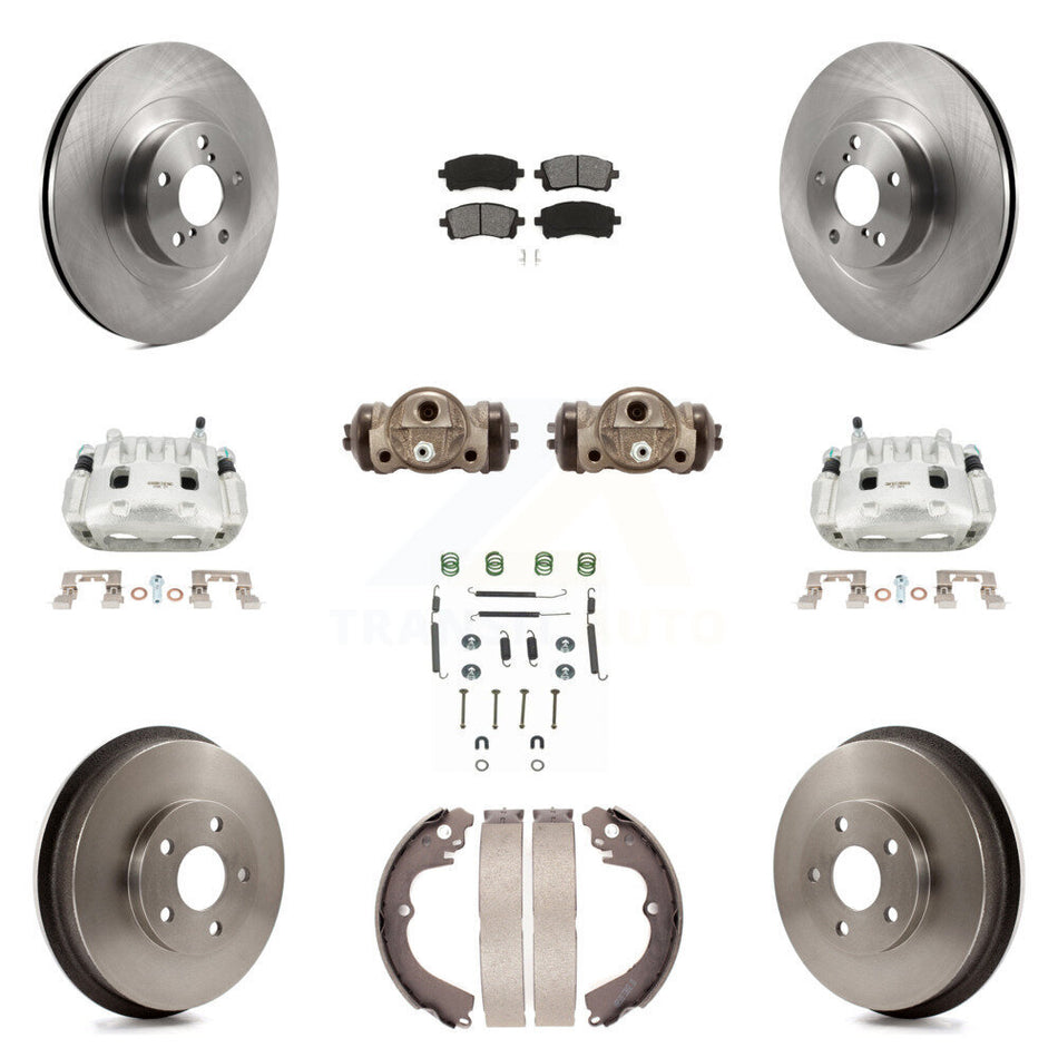 Front Rear Disc Brake Caliper Rotors Drum Semi-Metallic Pad Shoe Cylinder Kit (11Pc) For KC8-100890S