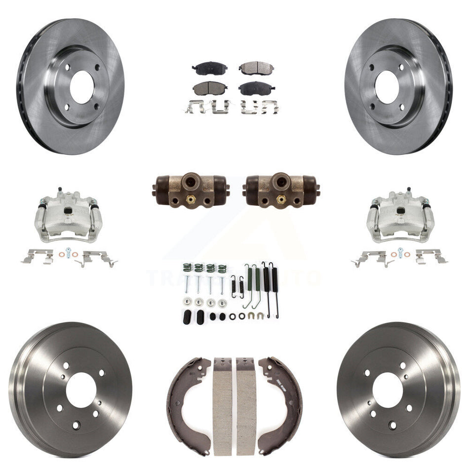 Front Rear Disc Brake Caliper Rotors Drums Ceramic Pads Shoes Wheel Cylinders And Hardware Kit (11Pc) For Nissan Sentra KC8-100890T
