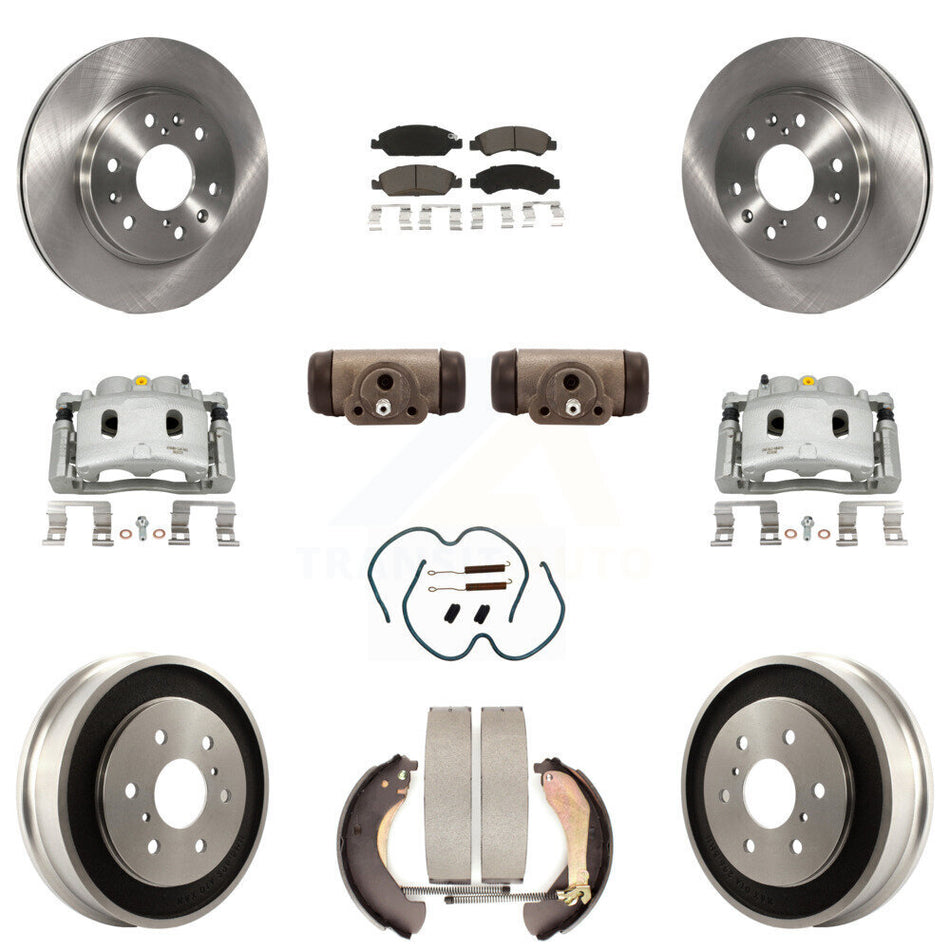 Front Rear Brake Caliper Rotors Drum Ceramic Pad Shoe Cylinder & Hardware Kit (11Pc) For KC8-100891C