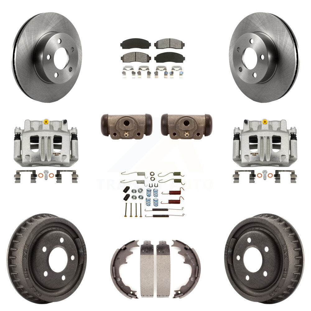Front Rear Brake Caliper Rotors Drum Semi-Metallic Pad Shoe Cylinder Kit (11Pc) For Ford KC8-100891S