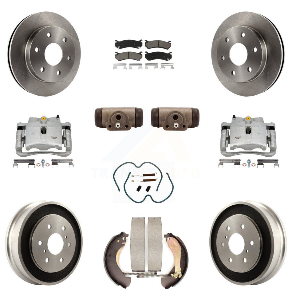 Front Rear Disc Brake Caliper Rotors Drums Ceramic Pads Shoes Wheel Cylinders And Hardware Kit (11Pc) For Chevrolet Silverado 1500 GMC Sierra Classic With 7000 Lb GVW KC8-100892C
