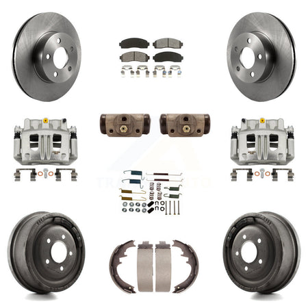 Front Rear Brake Caliper Rotors Drum Semi-Metallic Pad Shoe Cylinder Kit (11Pc) For Ford KC8-100892S