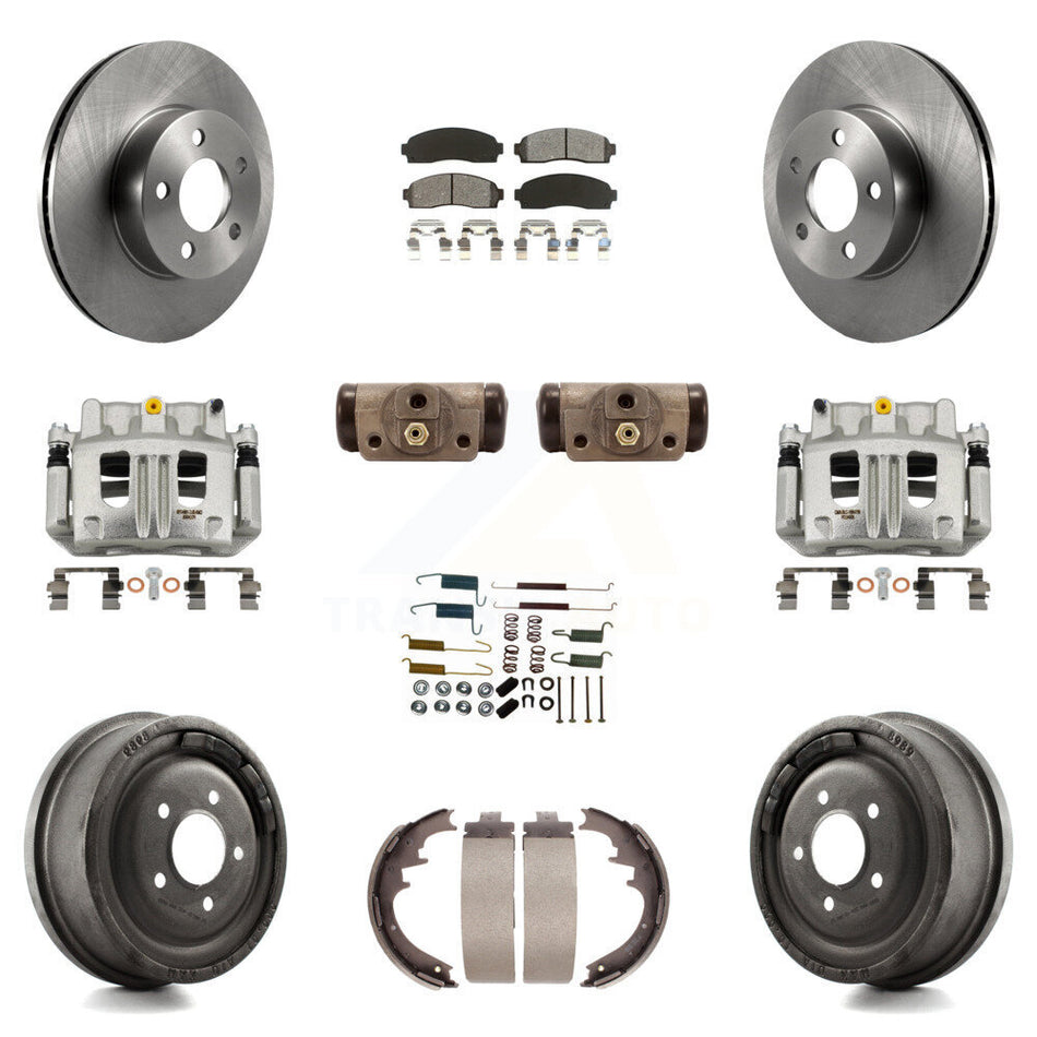 Front Rear Brake Caliper Rotors Drum Semi-Metallic Pad Shoe Cylinder Kit (11Pc) For Ford KC8-100892S