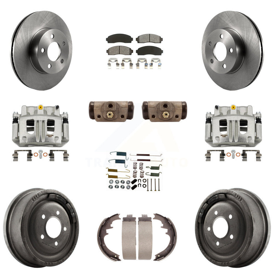 Front Rear Brake Caliper Rotors Drum Semi-Metallic Pad Shoe Cylinder Kit (11Pc) For Ford KC8-100892S