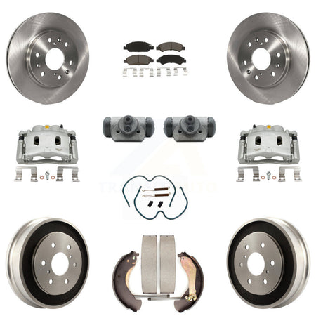 Front Rear Brake Caliper Rotors Drum Ceramic Pad Shoe Cylinder & Hardware Kit (11Pc) For KC8-100893C