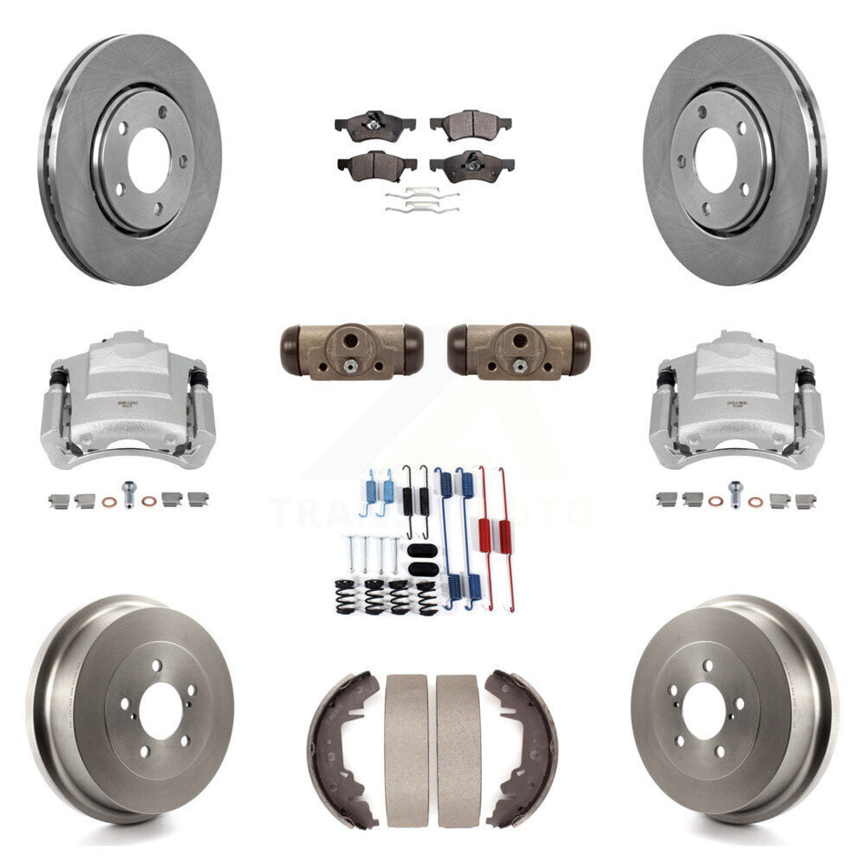 Front Rear Brake Caliper Rotors Drum Ceramic Pad Shoe Cylinder & Hardware Kit (11Pc) For KC8-100893T