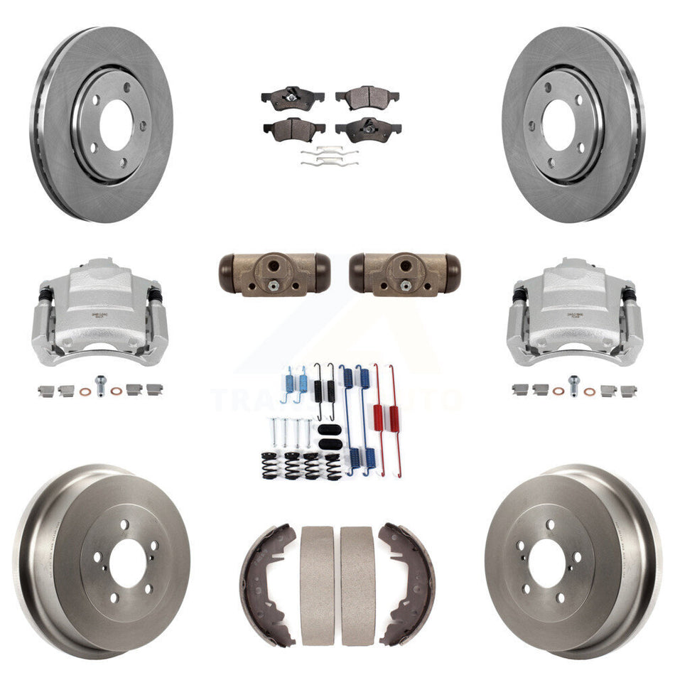 Front Rear Brake Caliper Rotors Drum Ceramic Pad Shoe Cylinder & Hardware Kit (11Pc) For KC8-100893T