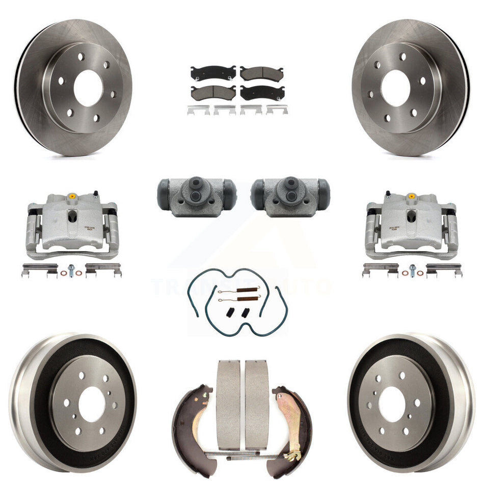 Front Rear Disc Brake Caliper Rotors Drums Ceramic Pads Shoes Wheel Cylinders And Hardware Kit (11Pc) For Chevrolet Silverado 1500 GMC Sierra Classic With 6400 Lb GVW KC8-100894C