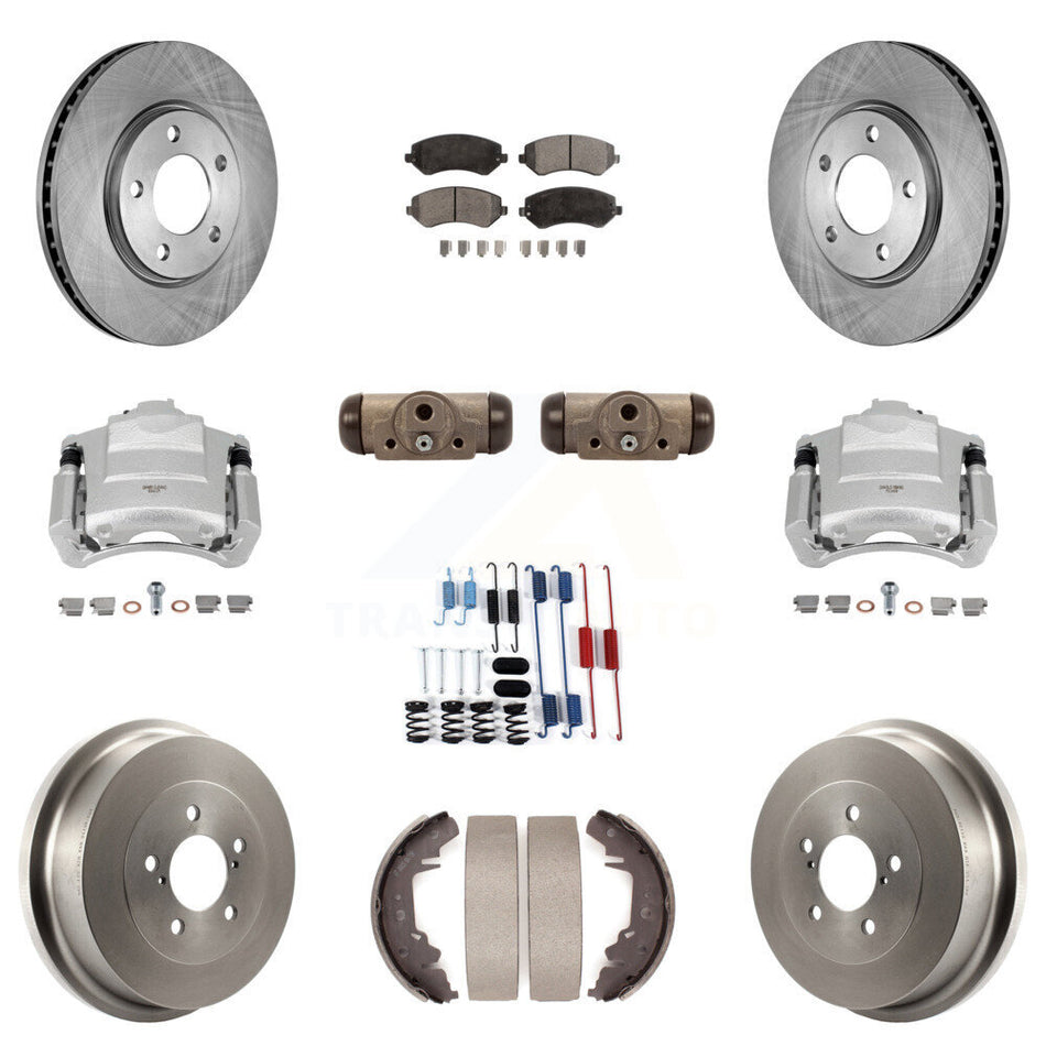 Front Rear Brake Caliper Rotors Drum Ceramic Pad Shoe Cylinder & Hardware Kit (11Pc) For KC8-100894T