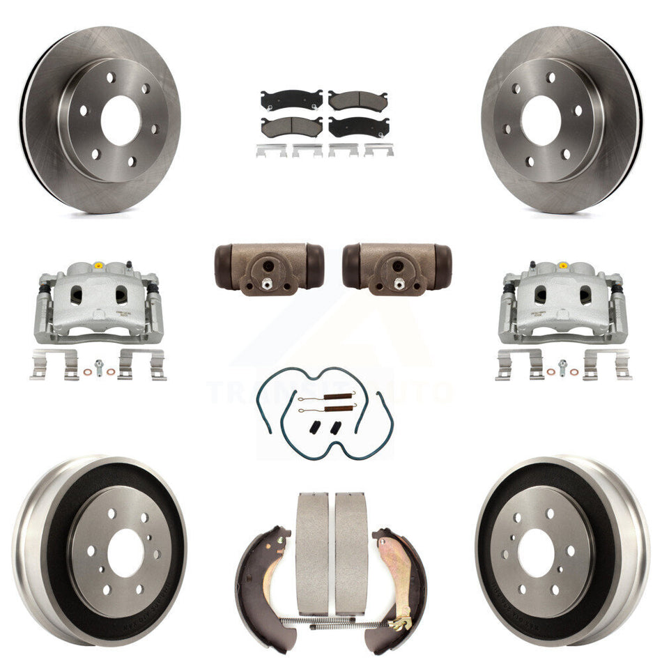 Front Rear Brake Caliper Rotors Drum Ceramic Pad Shoe Cylinder & Hardware Kit (11Pc) For KC8-100895C