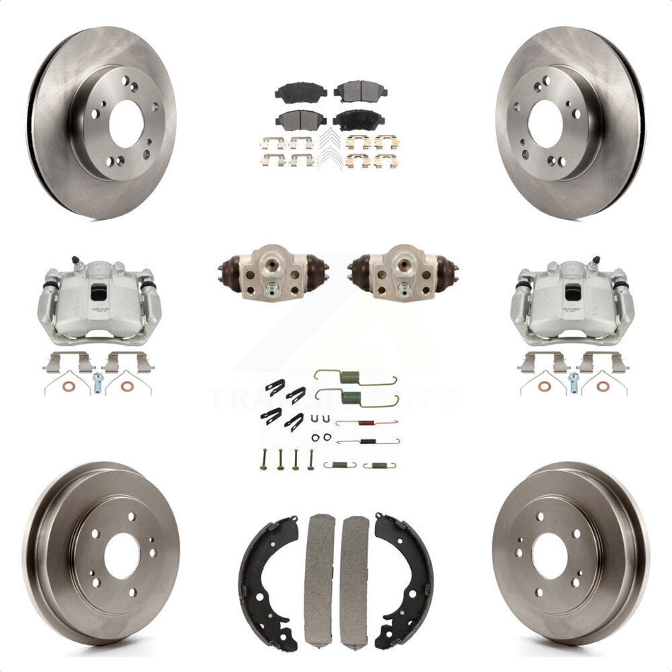 Front Rear Disc Brake Caliper Rotors Drums Semi-Metallic Pads Shoes Wheel Cylinders And Hardware Kit (11Pc) For Honda Civic KC8-100895P by Transit Auto