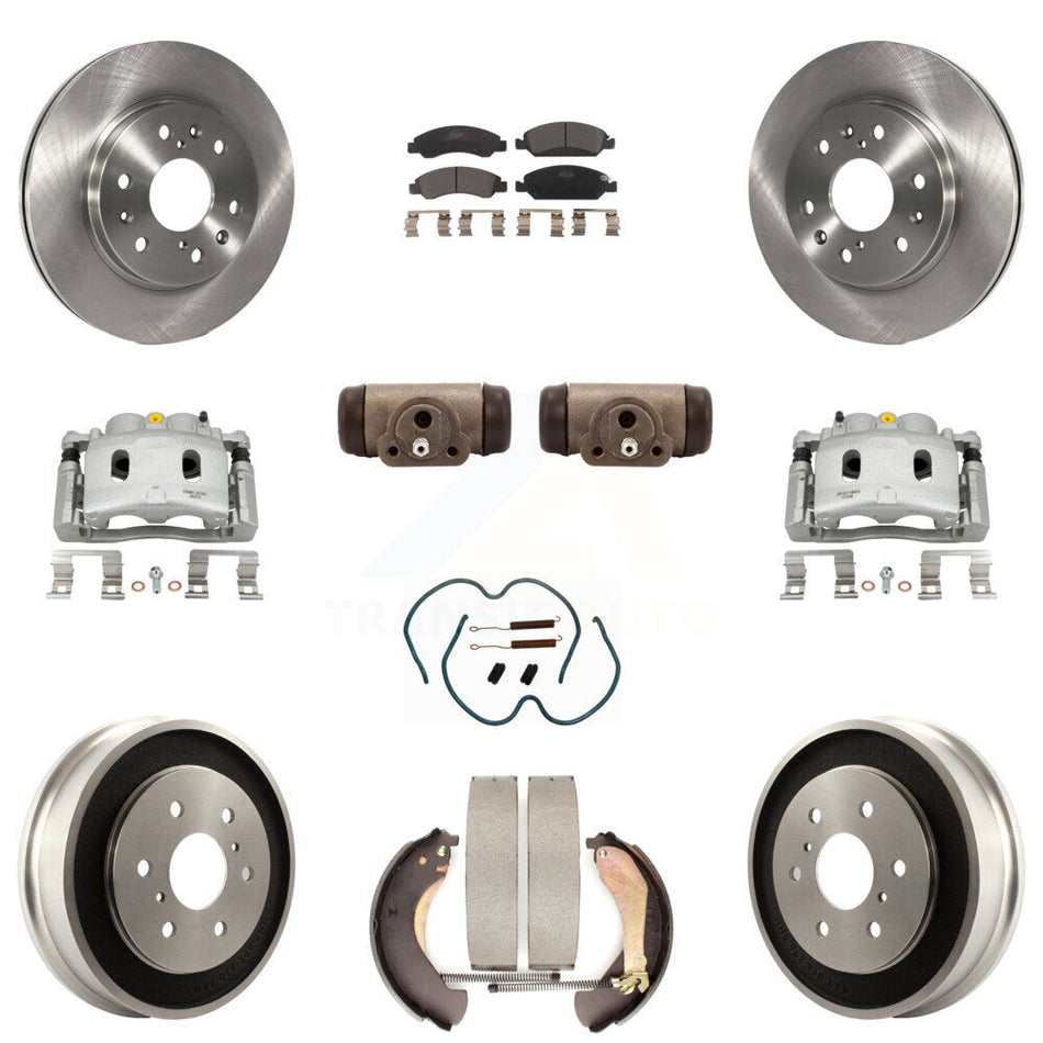 Front Rear Brake Caliper Rotors Drum Ceramic Pad Shoe Cylinder & Hardware Kit (11Pc) For KC8-100895T