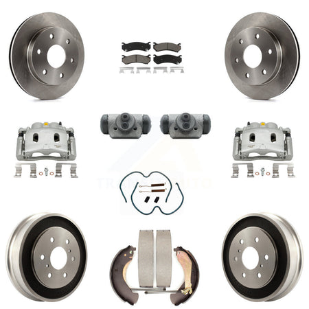 Front Rear Brake Caliper Rotors Drum Ceramic Pad Shoe Cylinder & Hardware Kit (11Pc) For KC8-100896C