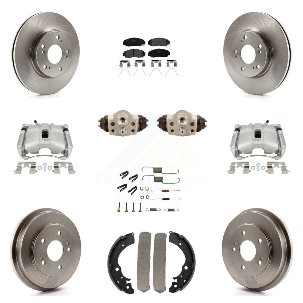 Front Rear Disc Brake Caliper Rotors Drums Semi-Metallic Pads Shoes Wheel Cylinders And Hardware Kit (11Pc) For 2013 Honda Civic Natural Gas with 1.8L KC8-100896P by Transit Auto