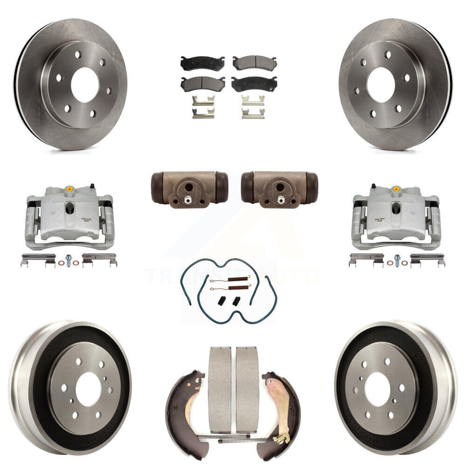 Front Rear Disc Brake Caliper Rotors Drums Ceramic Pads Shoes Wheel Cylinders And Hardware Kit (11Pc) For Chevrolet Silverado 1500 GMC Sierra Classic With 7000 Lb GVW KC8-100896T