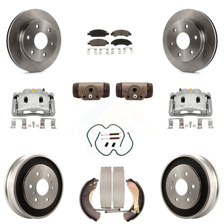 Front Rear Brake Caliper Rotors Drum Ceramic Pad Shoe Cylinder & Hardware Kit (11Pc) For KC8-100897C