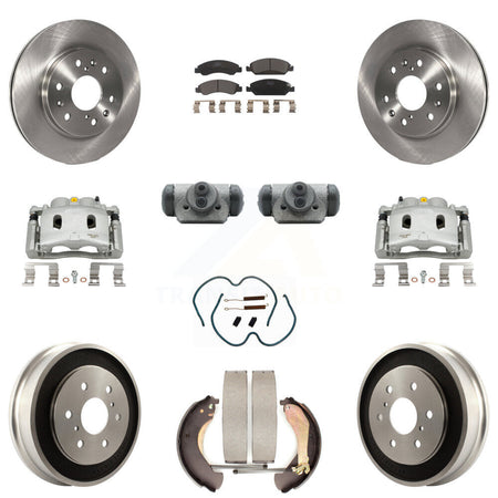 Front Rear Brake Caliper Rotors Drum Ceramic Pad Shoe Cylinder & Hardware Kit (11Pc) For KC8-100897T