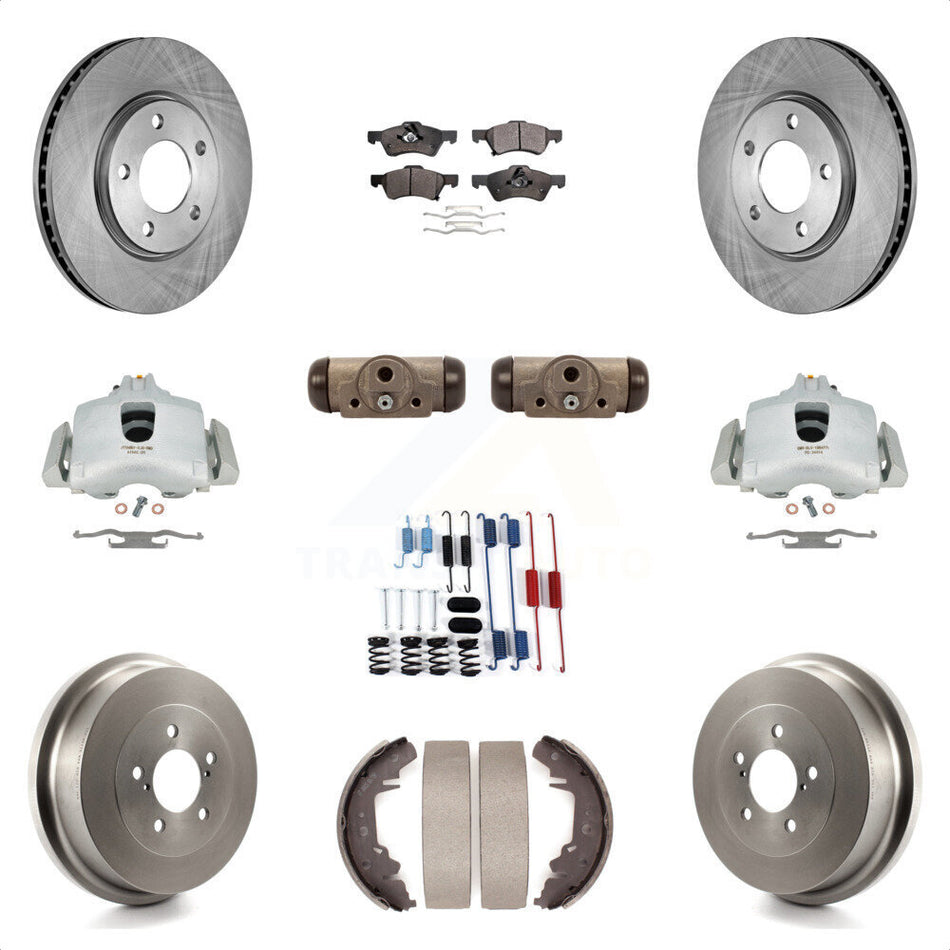 Front Rear Disc Brake Caliper Rotors Drums Semi-Metallic Pads Shoes Wheel Cylinders And Hardware Kit (11Pc) For Dodge Chrysler Town & Country Grand Caravan rear brakes KC8-100898P by Transit Auto