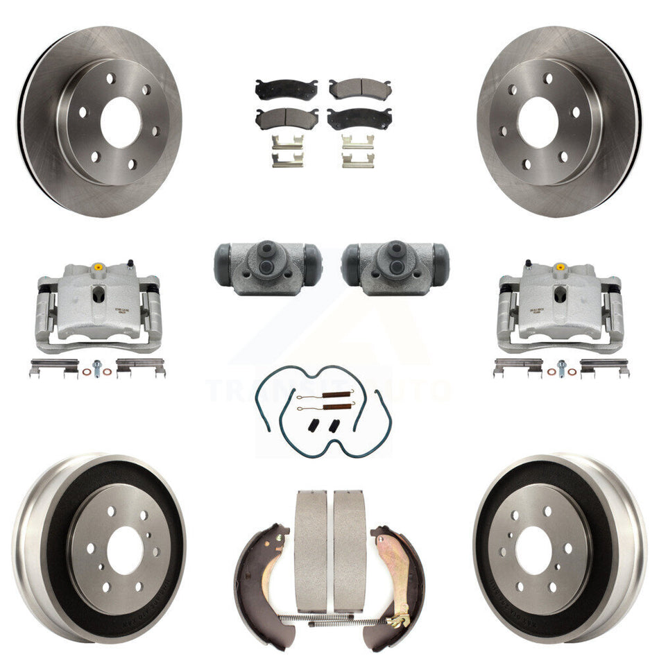 Front Rear Disc Brake Caliper Rotors Drums Ceramic Pads Shoes Wheel Cylinders And Hardware Kit (11Pc) For Chevrolet Silverado 1500 GMC Sierra Classic With 6400 Lb GVW KC8-100898T