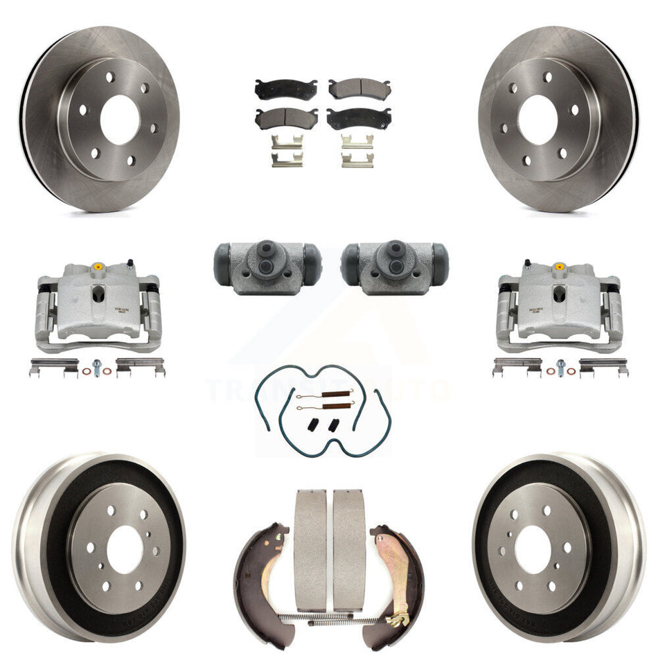 Front Rear Disc Brake Caliper Rotors Drums Ceramic Pads Shoes Wheel Cylinders And Hardware Kit (11Pc) For Chevrolet Silverado 1500 GMC Sierra Classic With 6400 Lb GVW KC8-100898T