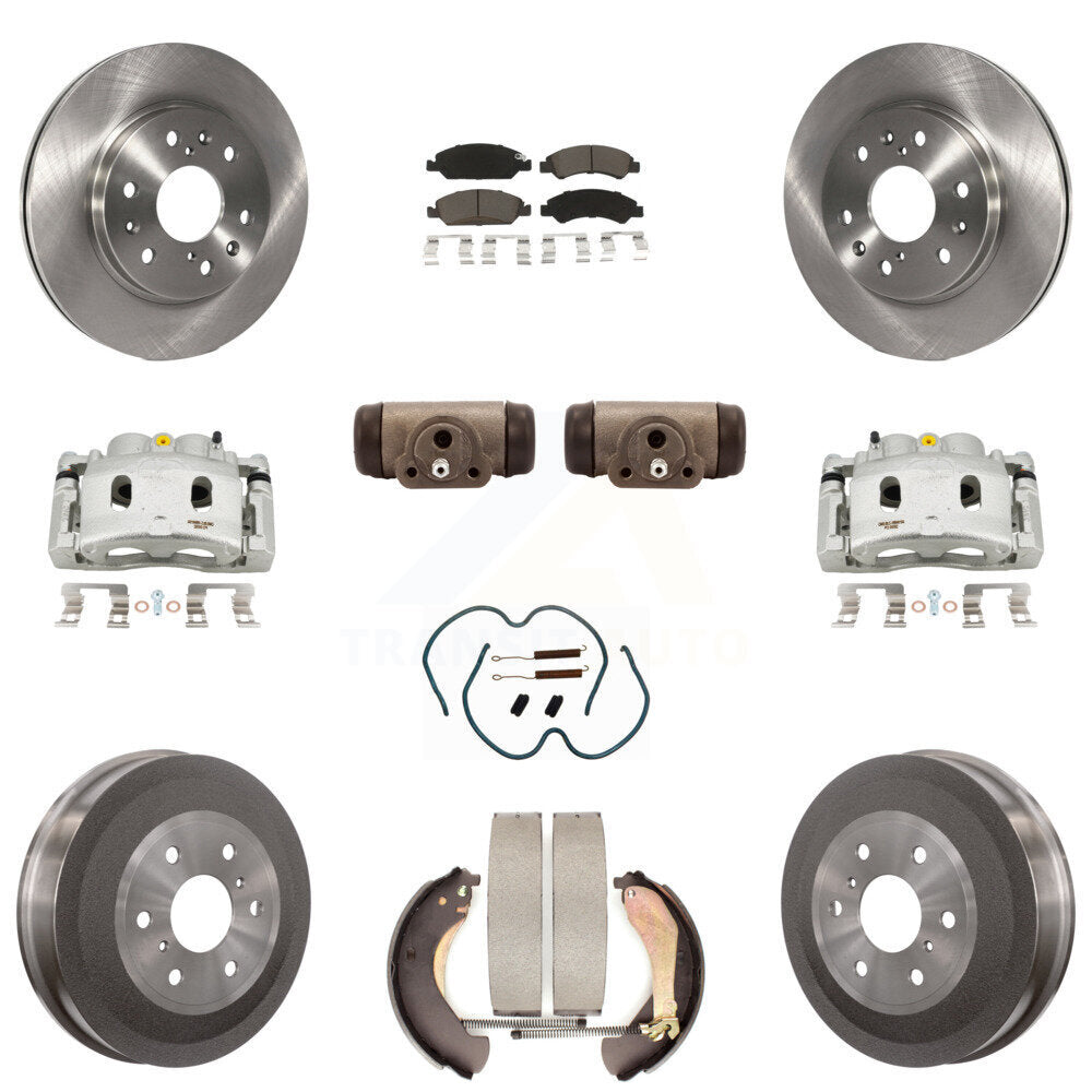 Front Rear Brake Caliper Rotors Drum Ceramic Pad Shoe Cylinder & Hardware Kit (11Pc) For KC8-100899C