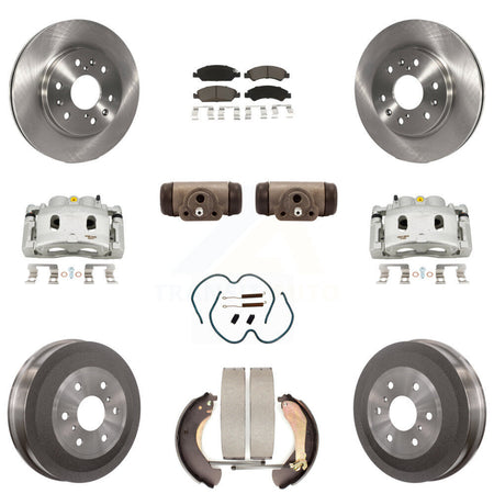 Front Rear Brake Caliper Rotors Drum Ceramic Pad Shoe Cylinder & Hardware Kit (11Pc) For KC8-100899C