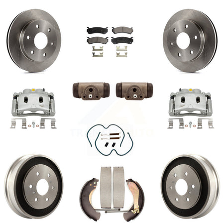 Front Rear Brake Caliper Rotors Drum Ceramic Pad Shoe Cylinder & Hardware Kit (11Pc) For KC8-100899T