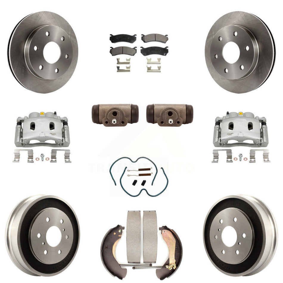 Front Rear Brake Caliper Rotors Drum Ceramic Pad Shoe Cylinder & Hardware Kit (11Pc) For KC8-100899T