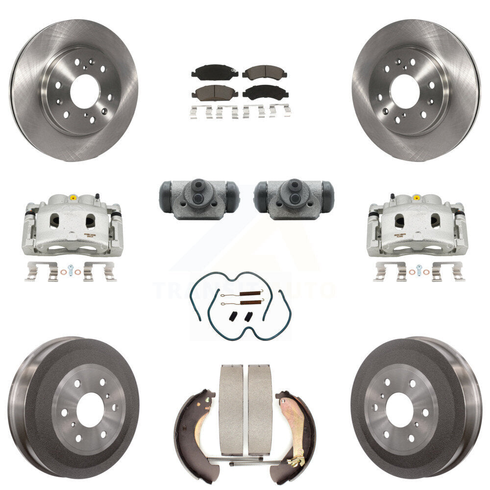 Front Rear Brake Caliper Rotors Drum Ceramic Pad Shoe Cylinder & Hardware Kit (11Pc) For KC8-100900C