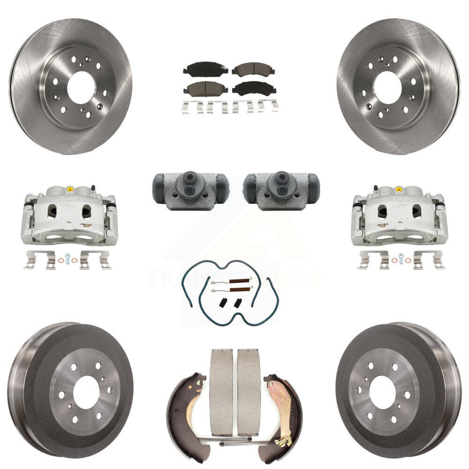 Front Rear Brake Caliper Rotors Drum Ceramic Pad Shoe Cylinder & Hardware Kit (11Pc) For KC8-100900C