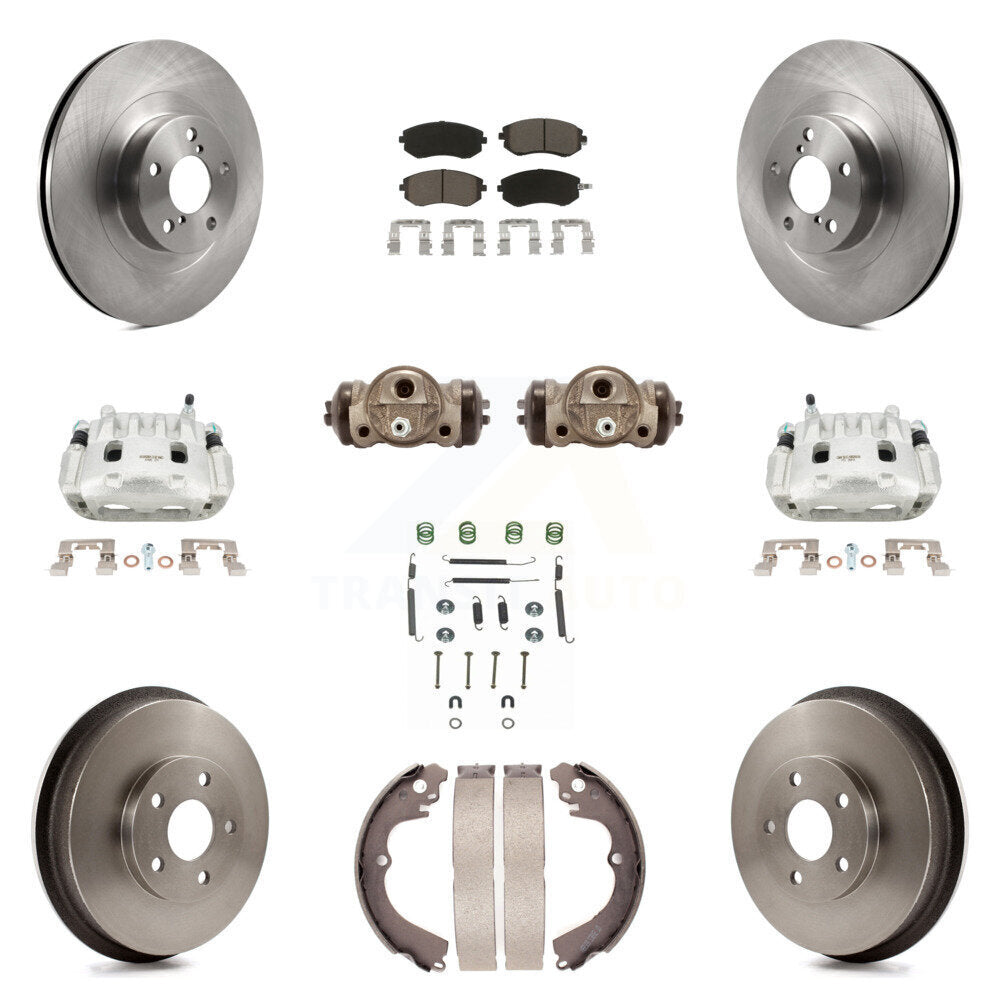 Front Rear Brake Caliper Rotors Drum Ceramic Pad Shoe Cylinder & Hardware Kit (11Pc) For KC8-100901C