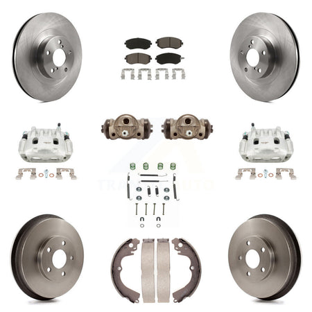 Front Rear Brake Caliper Rotors Drum Ceramic Pad Shoe Cylinder & Hardware Kit (11Pc) For KC8-100901C