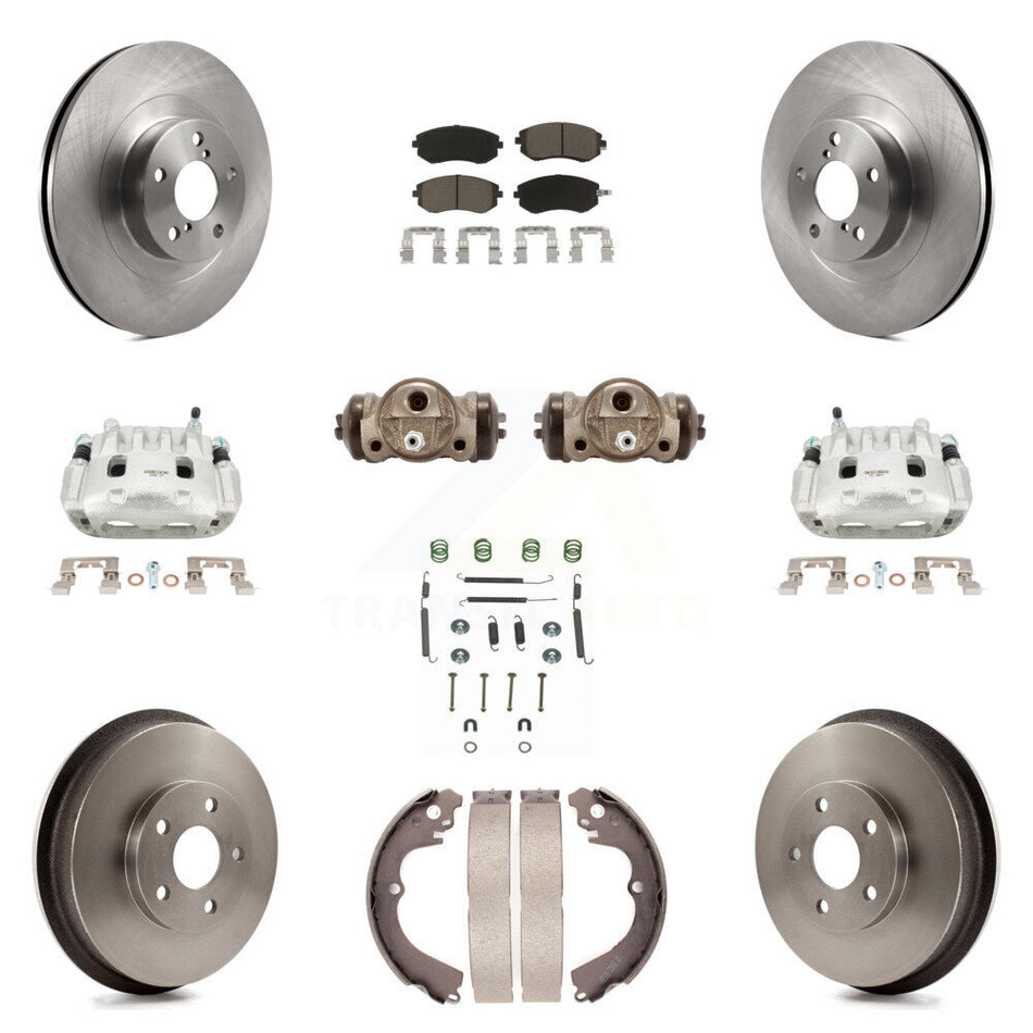 Front Rear Brake Caliper Rotors Drum Ceramic Pad Shoe Cylinder & Hardware Kit (11Pc) For KC8-100901C