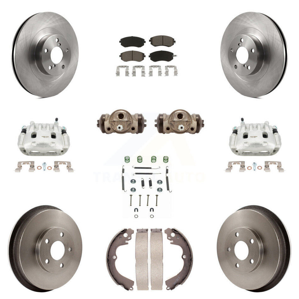 Front Rear Brake Caliper Rotors Drum Ceramic Pad Shoe Cylinder & Hardware Kit (11Pc) For KC8-100901C