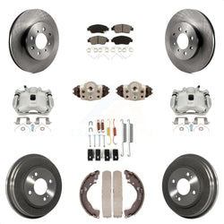 Front Rear Disc Brake Caliper Rotors Drums Semi-Metallic Pads Shoes Wheel Cylinders And Hardware Kit (11Pc) For Honda Fit KC8-100901S