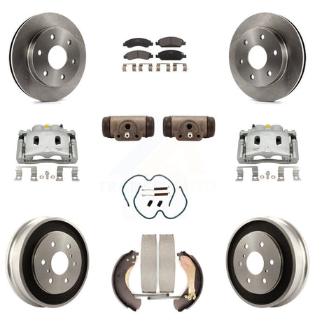 Front Rear Brake Caliper Rotors Drum Ceramic Pad Shoe Cylinder & Hardware Kit (11Pc) For KC8-100901T